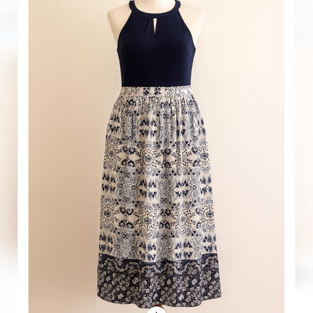 Vince Camuto Blue and White Halter Maxi Sundress